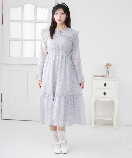 DearMyLoveRose(ディアマイラブローズ)の「ジャガードレースセーラーワンピース(ワンピース・レディース・ホワイト/スモークピンク/ブルーグレー/ブラック・SMALL/MEDIUM/LARGE/LL/3L)」の3枚目の写真