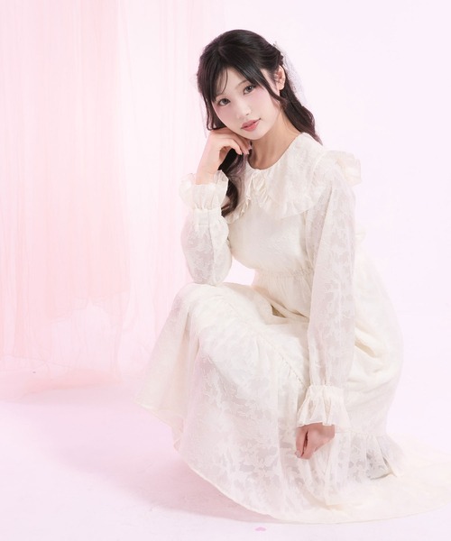 DearMyLoveRose(ディアマイラブローズ)の「ジャガードレースセーラーワンピース(ワンピース・レディース・ホワイト/スモークピンク/ブルーグレー/ブラック・SMALL/MEDIUM/LARGE/LL/3L)」の5枚目の写真