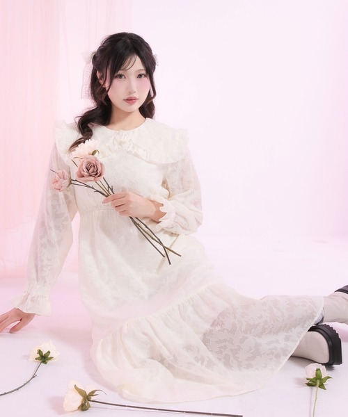 DearMyLoveRose(ディアマイラブローズ)の「ジャガードレースセーラーワンピース(ワンピース・レディース・ホワイト/スモークピンク/ブルーグレー/ブラック・SMALL/MEDIUM/LARGE/LL/3L)」の10枚目の写真