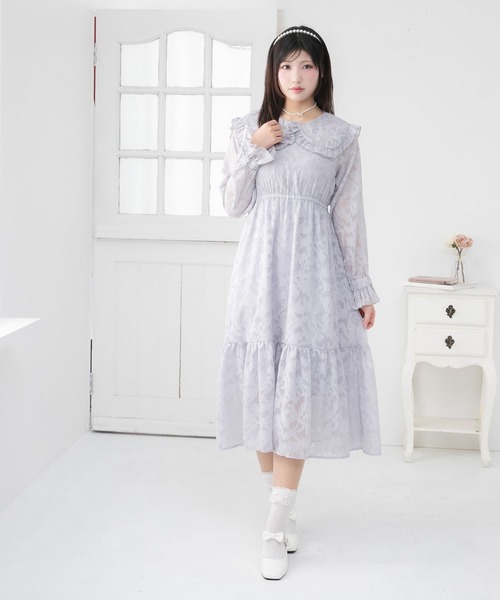 DearMyLoveRose(ディアマイラブローズ)の「ジャガードレースセーラーワンピース(ワンピース・レディース・ホワイト/スモークピンク/ブルーグレー/ブラック・SMALL/MEDIUM/LARGE/LL/3L)」の12枚目の写真