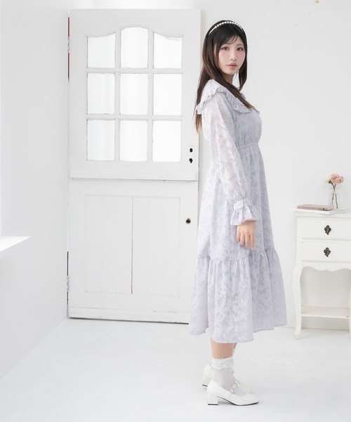 DearMyLoveRose(ディアマイラブローズ)の「ジャガードレースセーラーワンピース(ワンピース・レディース・ホワイト/スモークピンク/ブルーグレー/ブラック・SMALL/MEDIUM/LARGE/LL/3L)」の14枚目の写真