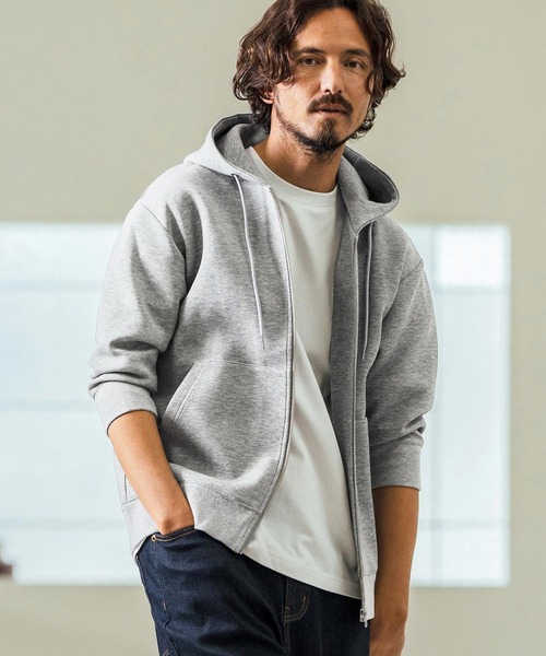 Magine(マージン)の「mpa3717- Fraise Stitch 3-4 Sleeve Zip Up Hoodie ジップアップフードパーカ(パーカー・メンズ・チャコール/ブラック/ミックスグレー・44/46/48)」の1枚目の写真
