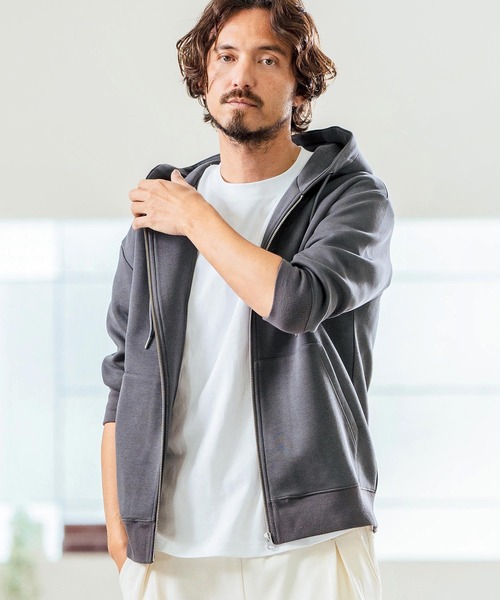 Magine(マージン)の「mpa3717- Fraise Stitch 3-4 Sleeve Zip Up Hoodie ジップアップフードパーカ(パーカー・メンズ・チャコール/ブラック/ミックスグレー・44/46/48)」の3枚目の写真