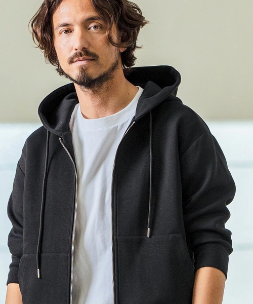 Magine(マージン)の「mpa3717- Fraise Stitch 3-4 Sleeve Zip Up Hoodie ジップアップフードパーカ(パーカー・メンズ・チャコール/ブラック/ミックスグレー・44/46/48)」の2枚目の写真