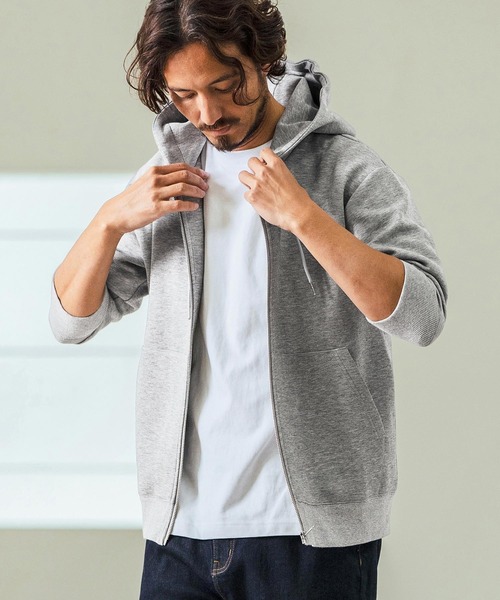 Magine(マージン)の「mpa3717- Fraise Stitch 3-4 Sleeve Zip Up Hoodie ジップアップフードパーカ(パーカー・メンズ・チャコール/ブラック/ミックスグレー・44/46/48)」の5枚目の写真