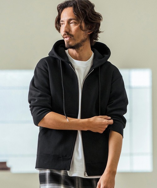 Magine(マージン)の「mpa3717- Fraise Stitch 3-4 Sleeve Zip Up Hoodie ジップアップフードパーカ(パーカー・メンズ・チャコール/ブラック/ミックスグレー・44/46/48)」の11枚目の写真