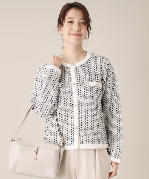 ITS'DEMO（イッツデモ）の「【通勤／手洗い可】ラメツイードニットジャケット（ノーカラージャケット・レディース・オフホワイト/ホワイト系6/ネイビー・00）」の3枚目の写真