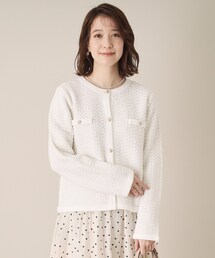 ITS'DEMO | 【通勤／入卒／手洗い可】ラメツイードニットジャケット(ノーカラージャケット)