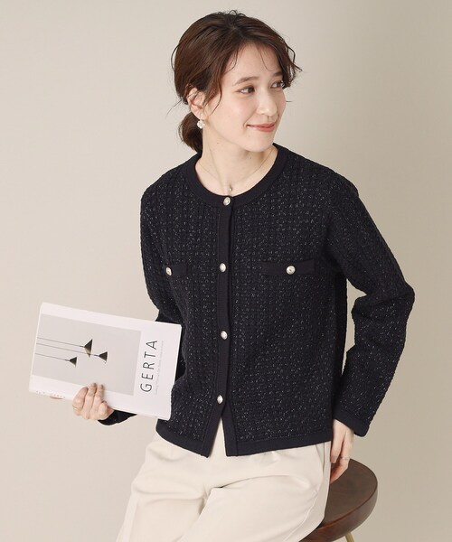 ITS'DEMO（イッツデモ）の「【通勤／手洗い可】ラメツイードニットジャケット（ノーカラージャケット・レディース・オフホワイト/ホワイト系6/ネイビー・00）」の14枚目の写真