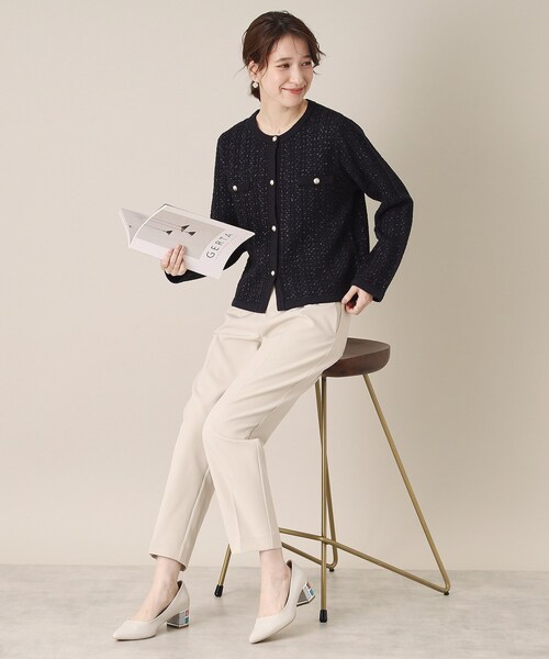 ITS'DEMO（イッツデモ）の「【通勤／手洗い可】ラメツイードニットジャケット（ノーカラージャケット・レディース・オフホワイト/ホワイト系6/ネイビー・00）」の15枚目の写真