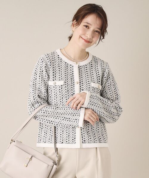 ITS'DEMO（イッツデモ）の「【通勤／手洗い可】ラメツイードニットジャケット（ノーカラージャケット・レディース・オフホワイト/ホワイト系6/ネイビー・00）」の17枚目の写真