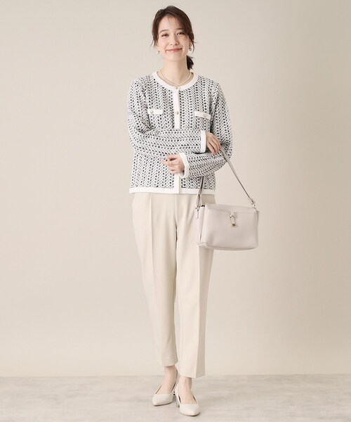 ITS'DEMO（イッツデモ）の「【通勤／手洗い可】ラメツイードニットジャケット（ノーカラージャケット・レディース・オフホワイト/ホワイト系6/ネイビー・00）」の18枚目の写真