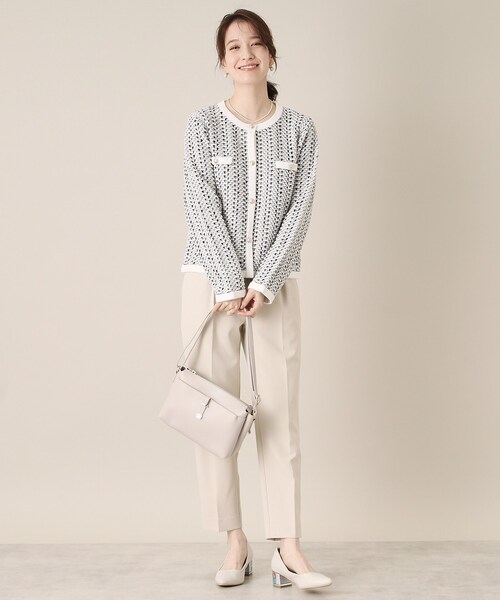 ITS'DEMO（イッツデモ）の「【通勤／手洗い可】ラメツイードニットジャケット（ノーカラージャケット・レディース・オフホワイト/ホワイト系6/ネイビー・00）」の7枚目の写真