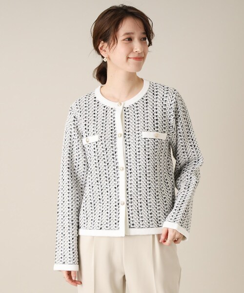 ITS'DEMO（イッツデモ）の「【通勤／手洗い可】ラメツイードニットジャケット（ノーカラージャケット・レディース・オフホワイト/ホワイト系6/ネイビー・00）」の9枚目の写真