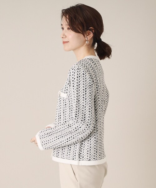 ITS'DEMO（イッツデモ）の「【通勤／手洗い可】ラメツイードニットジャケット（ノーカラージャケット・レディース・オフホワイト/ホワイト系6/ネイビー・00）」の10枚目の写真
