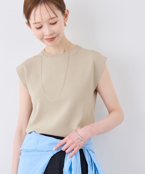 ROPE' PICNIC（ロペピクニック）の「【UVカット・接触冷感・イージーケア】八方映えニット ゼロスリーブニットプルオーバー（ニット/セーター・レディース・オフホワイト/サックスブルー/カーキ/ホワイト系その他5/ブラック系その他2/ブラック/ピンク系その他2/グリーン系その他/ベージュ/ブラウン・38）」の6枚目の写真