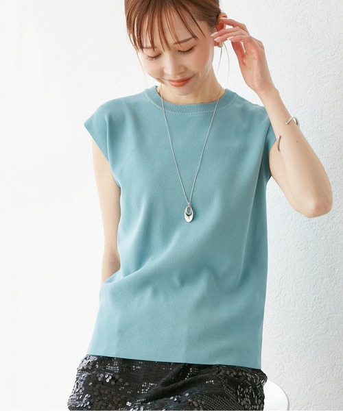 ROPE' PICNIC（ロペピクニック）の「【UVカット・接触冷感・イージーケア】八方映えニット ゼロスリーブニットプルオーバー（ニット/セーター・レディース・オフホワイト/サックスブルー/カーキ/ホワイト系その他5/ブラック系その他2/ブラック/ピンク系その他2/グリーン系その他/ベージュ/ブラウン・38）」の9枚目の写真