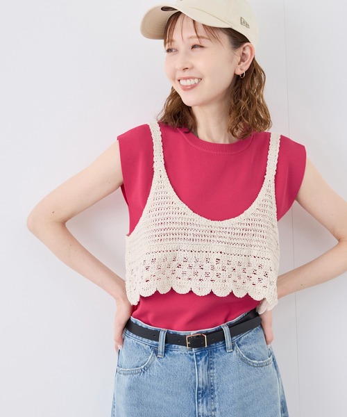 ROPE' PICNIC（ロペピクニック）の「【UVカット・接触冷感・イージーケア】八方映えニット ゼロスリーブニットプルオーバー（ニット/セーター・レディース・オフホワイト/サックスブルー/カーキ/ホワイト系その他5/ブラック系その他2/ブラック/ピンク系その他2/グリーン系その他/ベージュ/ブラウン・38）」の10枚目の写真