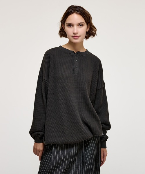 セール】HENRY NECK PIGMENT WAFFLE LONG TEE / ヘンリーネック
