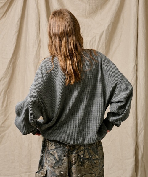 WETTEMPT ヘンリーネックピグメントワッフルロンT グレー　M HENRY NECK PIGMENT WAFFLE LONG TEE / ヘンリーネック