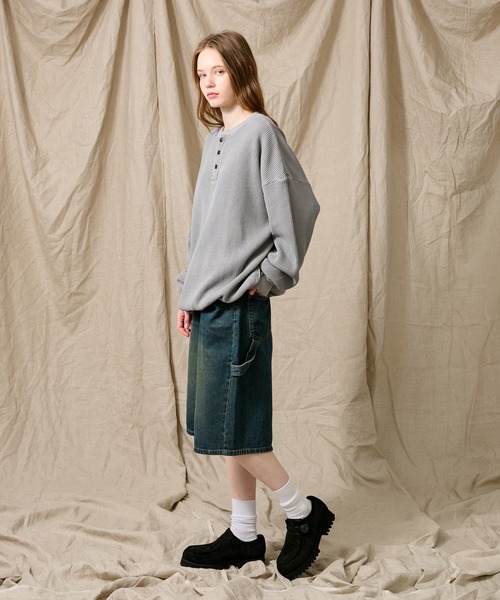 HENRY NECK PIGMENT WAFFLE LONG TEE / ヘンリーネック