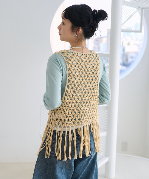 FREAK'S STORE（フリークスストア）の「フリンジ 柄編みベスト（ベスト・レディース・ブラウン/キャメル/ブラック・ﾌﾘ-）」の5枚目の写真