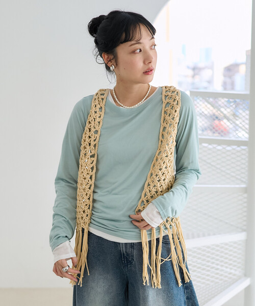 FREAK'S STORE（フリークスストア）の「フリンジ 柄編みベスト（ベスト・レディース・ブラウン/キャメル/ブラック・ﾌﾘ-）」の6枚目の写真