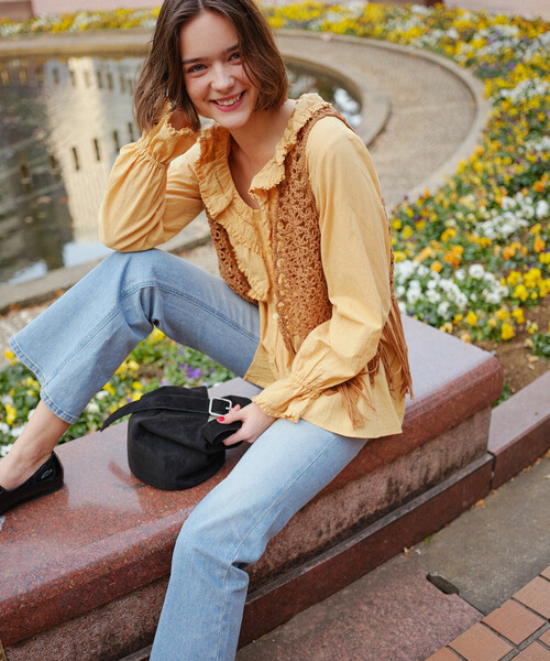 FREAK'S STORE（フリークスストア）の「フリンジ 柄編みベスト（ベスト・レディース・ブラウン/キャメル/ブラック・ﾌﾘ-）」の9枚目の写真