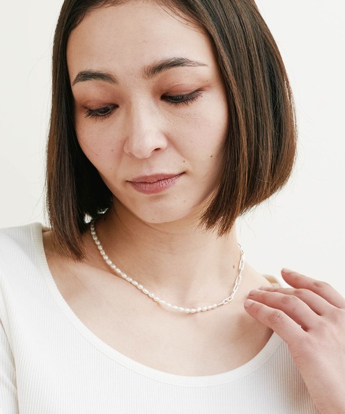 セール】Magine:PEARL&SILVER 925 CUT AZUKI CHAIN MIX NECKLACE