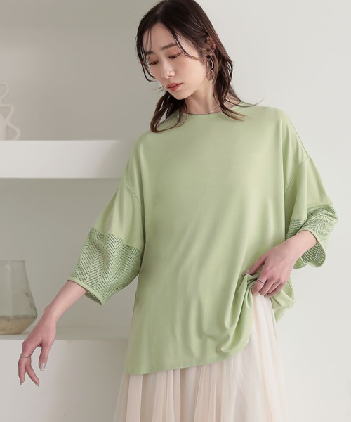 n'OrLABEL（ノアールレーベル）の「『七分袖レースランタンカットソー』（Tシャツ/カットソー・レディース・チャコール/ネイビー/グリーン/ホワイト・2/1）」の4枚目の写真