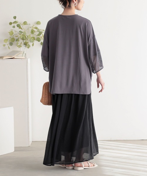 n'OrLABEL（ノアールレーベル）の「『七分袖レースランタンカットソー』（Tシャツ/カットソー・レディース・チャコール/ネイビー/グリーン/ホワイト・2/1）」の19枚目の写真