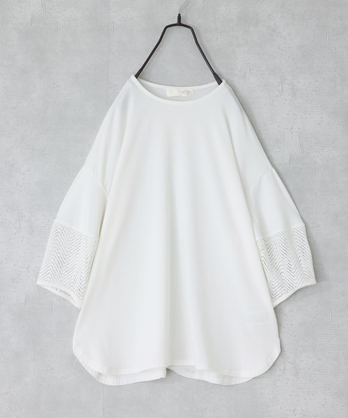 n'OrLABEL（ノアールレーベル）の「『七分袖レースランタンカットソー』（Tシャツ/カットソー・レディース・チャコール/ネイビー/グリーン/ホワイト・2/1）」の8枚目の写真