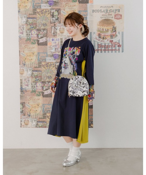 ScoLar（スカラー）の「651442：ネコorパッチワーク柄 ラウンドショルダーバッグ（ショルダーバッグ・レディース・イエロー/グレー・FREE）」の11枚目の写真