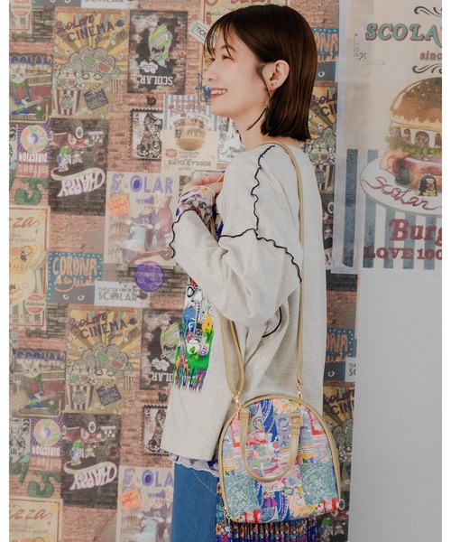 ScoLar（スカラー）の「651442：ネコorパッチワーク柄 ラウンドショルダーバッグ（ショルダーバッグ・レディース・イエロー/グレー・FREE）」の13枚目の写真