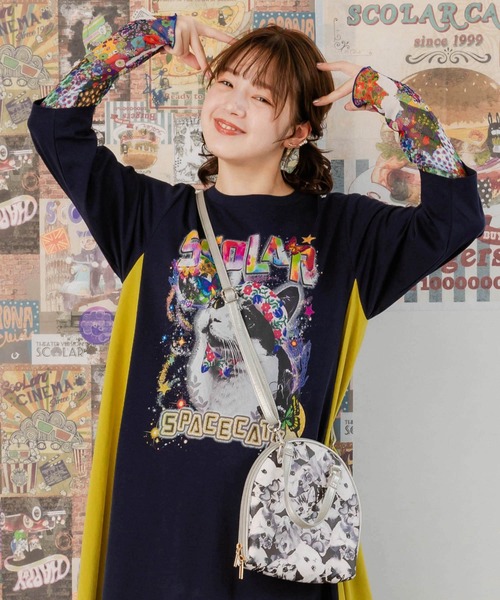 ScoLar（スカラー）の「651442：ネコorパッチワーク柄 ラウンドショルダーバッグ（ショルダーバッグ・レディース・イエロー/グレー・FREE）」の8枚目の写真