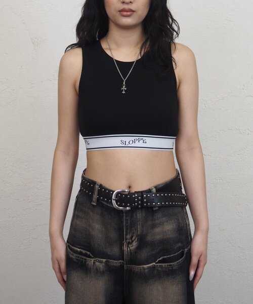 WHO'S WHO gallery（フーズフーギャラリー）の「【SLOPPY/スロッピー】ラインゴムタンク（タンクトップ・レディース・ブラック/グレー/ホワイト・FREE）」の4枚目の写真