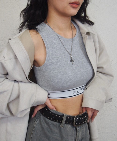 WHO'S WHO gallery（フーズフーギャラリー）の「【SLOPPY/スロッピー】ラインゴムタンク（タンクトップ・レディース・ブラック/グレー/ホワイト・FREE）」の3枚目の写真
