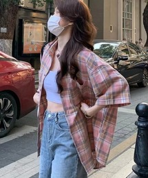 DEVICE（デバイス）の「ストライプ ビッグシルエット 韓国 古着風 半袖 シャツ（シャツ/ブラウス）」