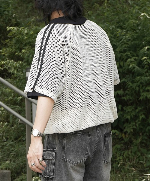 ILL'S（イルズ）の「ワンポイント サイドライン スポーツ メッシュ スキッパーニット メンズ レディース（ニット/セーター・メンズ・ブラック/ホワイト・L/M）」の8枚目の写真
