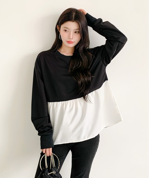 by LEGNA(バイレグナ)の「布帛切り替えペプラムTシャツ(Tシャツ/カットソー・レディース・ブラック×ホワイト/ホワイト/ブラック/ブラック系/ホワイト系/ネイビー系/ブラック系その他・LARGE/MEDIUM/X-LARGE)」の5枚目の写真