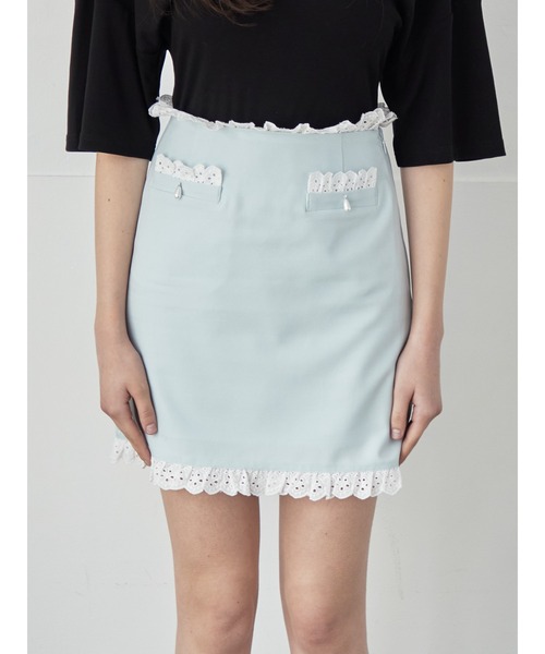etre loin（エトルワン）の「Lace trimming mini skirt（スカート・レディース・グレー/ブラック/ミント・M）」の4枚目の写真