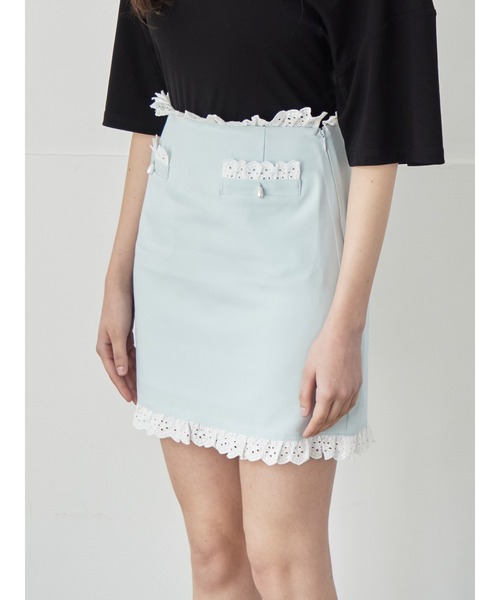 etre loin（エトルワン）の「Lace trimming mini skirt（スカート・レディース・グレー/ブラック/ミント・M）」の5枚目の写真