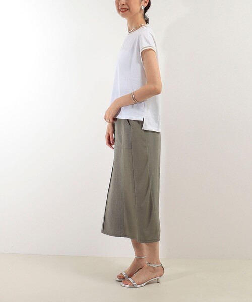 MICO COULIER（ミコクリエ）の「リブ部分シアー フレンチスリーブTシャツ（Tシャツ/カットソー・レディース・ブラック/オフホワイト/グレイッシュベージュ・38）」の13枚目の写真