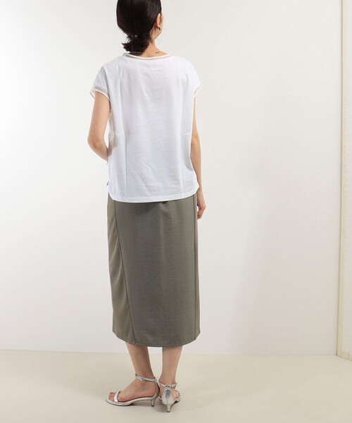 MICO COULIER（ミコクリエ）の「リブ部分シアー フレンチスリーブTシャツ（Tシャツ/カットソー・レディース・ブラック/オフホワイト/グレイッシュベージュ・38）」の14枚目の写真