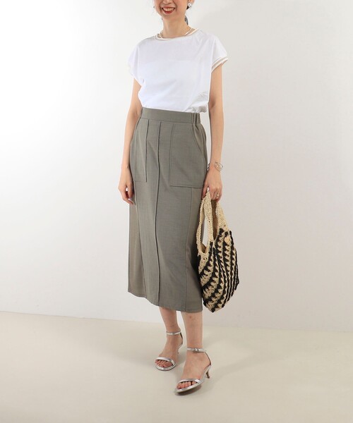 MICO COULIER（ミコクリエ）の「リブ部分シアー フレンチスリーブTシャツ（Tシャツ/カットソー・レディース・ブラック/オフホワイト/グレイッシュベージュ・38）」の15枚目の写真