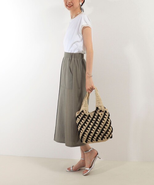 MICO COULIER（ミコクリエ）の「リブ部分シアー フレンチスリーブTシャツ（Tシャツ/カットソー・レディース・ブラック/オフホワイト/グレイッシュベージュ・38）」の16枚目の写真