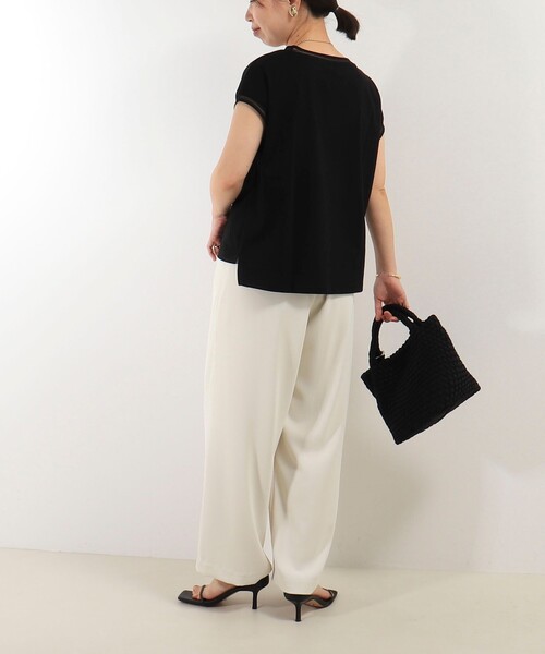 MICO COULIER（ミコクリエ）の「リブ部分シアー フレンチスリーブTシャツ（Tシャツ/カットソー・レディース・ブラック/オフホワイト/グレイッシュベージュ・38）」の20枚目の写真