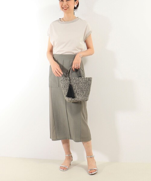 MICO COULIER（ミコクリエ）の「リブ部分シアー フレンチスリーブTシャツ（Tシャツ/カットソー・レディース・ブラック/オフホワイト/グレイッシュベージュ・38）」の21枚目の写真