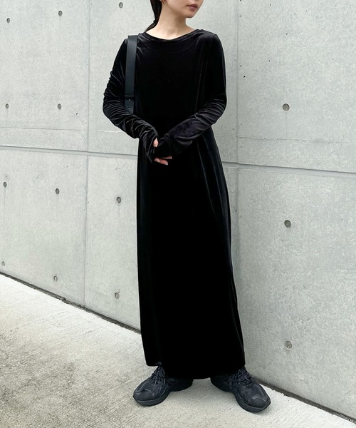 フィンガースリーブベロアロングワンピ―ス（ワンピース）｜select MOCA