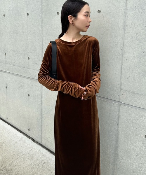 フィンガースリーブベロアロングワンピ―ス（ワンピース）｜select MOCA